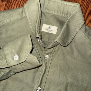 Vanacore Napoli Knit Mesh Long Sleeve Button Up Shirt Men's Small 15 38 Green